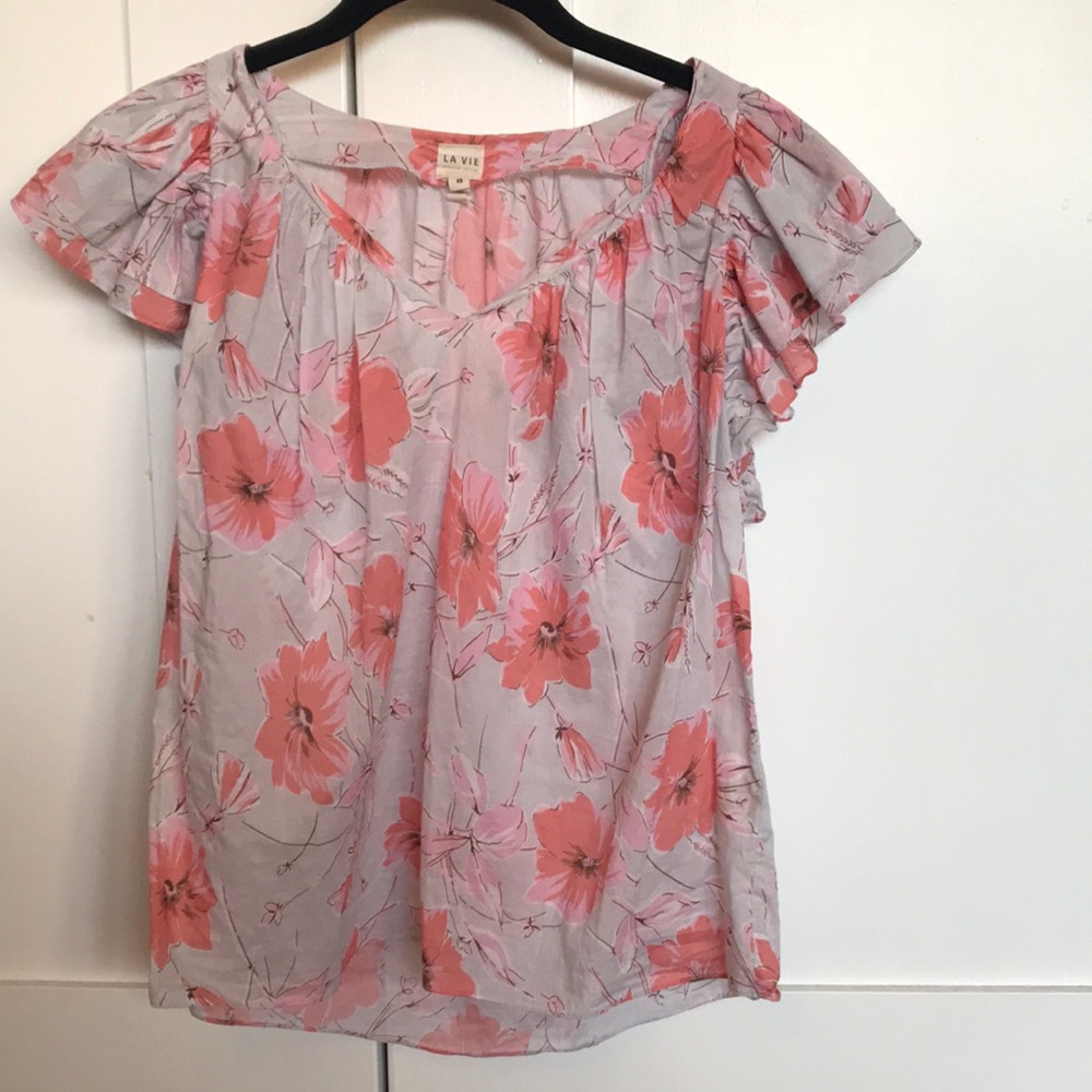 Rebecca Taylor La Vie Floral Cap Sleeve Cotton Blouse size xs